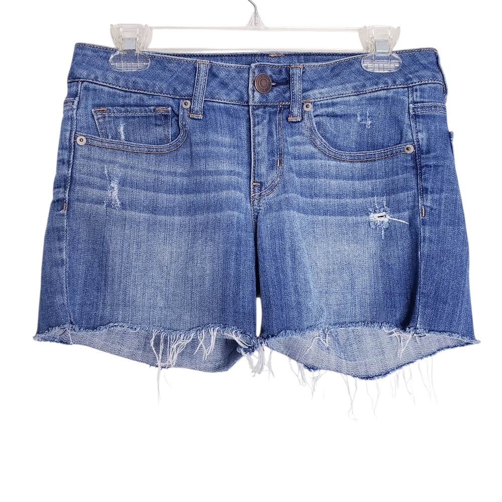 American Eagle Stretch Distressed Frayed Cutoff Denim Jean Shorts Women's Size 6